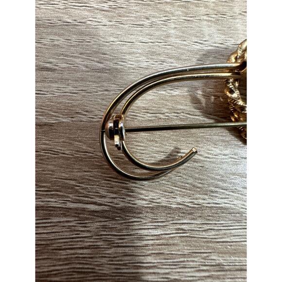 Vintage Wrap Gold Tone Circle Leaf Faux Pearl‎ Pin Brooch Elegant Jewelry - Picture 7 of 9